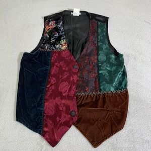 Accessory Lady‎ Vest Womens M/L Multicolor Velvet Floral Patchwork Boho Vintage